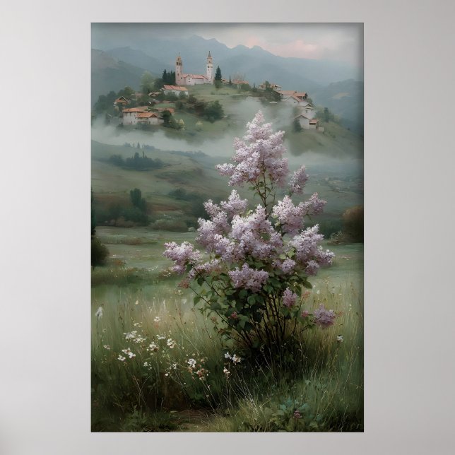 Impression de lilas d'arbre en fleurs, champ print (Devant)