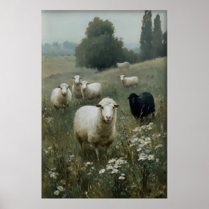 Impression de moutons vintage, décoration de ferme