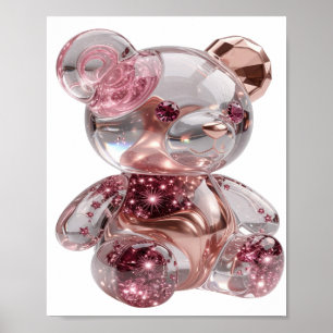 Impression de nounours en or rose argenté artistiq