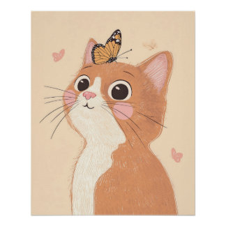 Impression de nurserie de chat, Art mural papillon