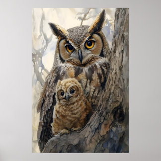 Impression de nurserie de maman et bébé hibou à l'