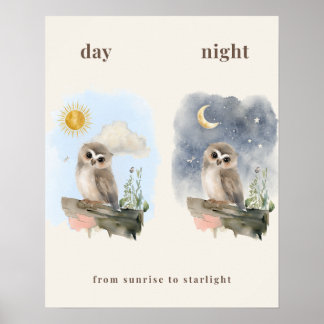 Impression de nurserie Hibou Jour et Nuit