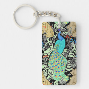 Impression de paon Art Nouveau, turquoise et neutr