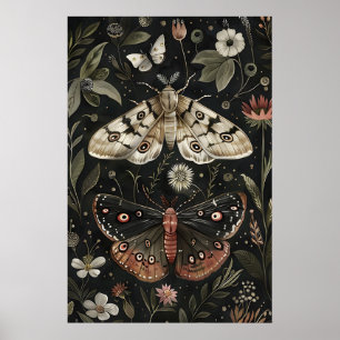 Impression de papillon de nuit, art botanique flor