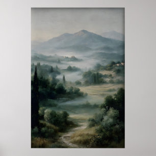 Impression de paysage antique, champ de montagnes 
