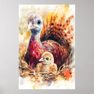 Impression de pépinière aquarelle de dinde maman e