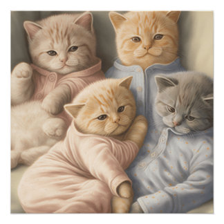 Impression de poster de chatons en pyjama