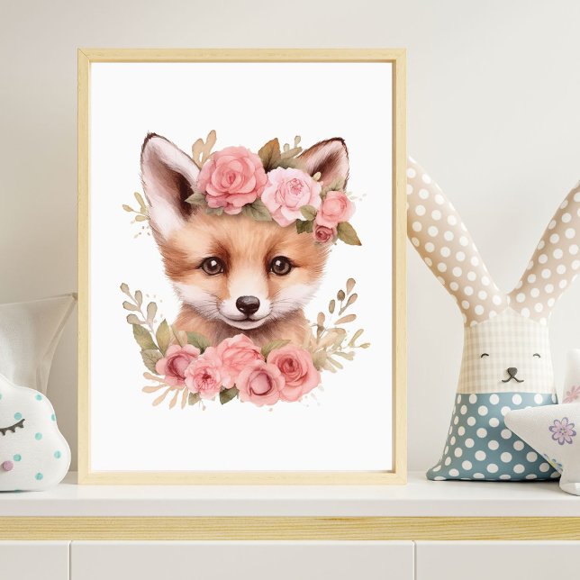 Impression de poster de fille fleurie rose renard (Créateur téléchargé)
