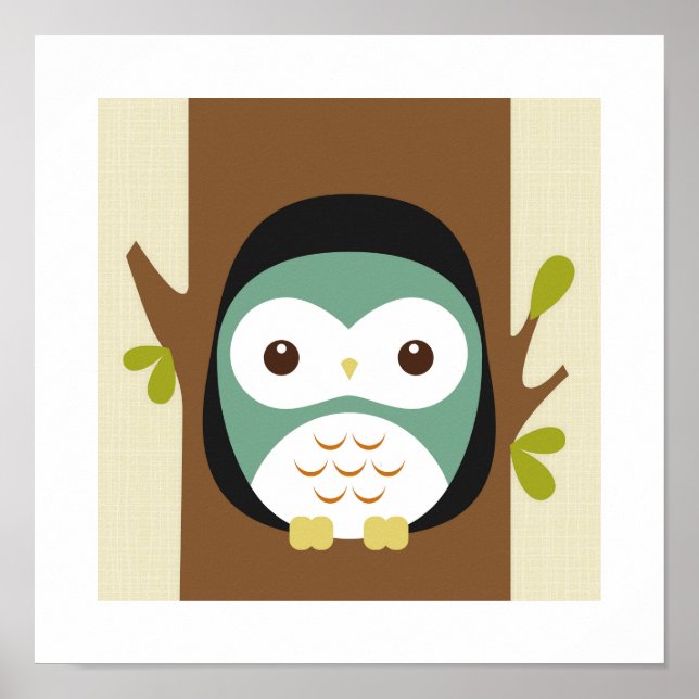 Impression de poster de hibou rétro (Devant)
