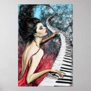 Impression de poster de peinture - Dame au piano r