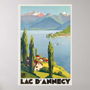 Impression de poster de voyage vintage du lac d'An