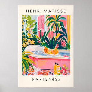 Impression de poulet de style Matisse drôle rose