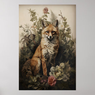 Impression de renard botanique, forêt sombre de l'