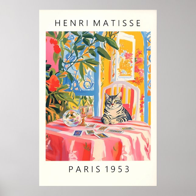 Impression de tarot de chat de style Matisse rose  (Devant)