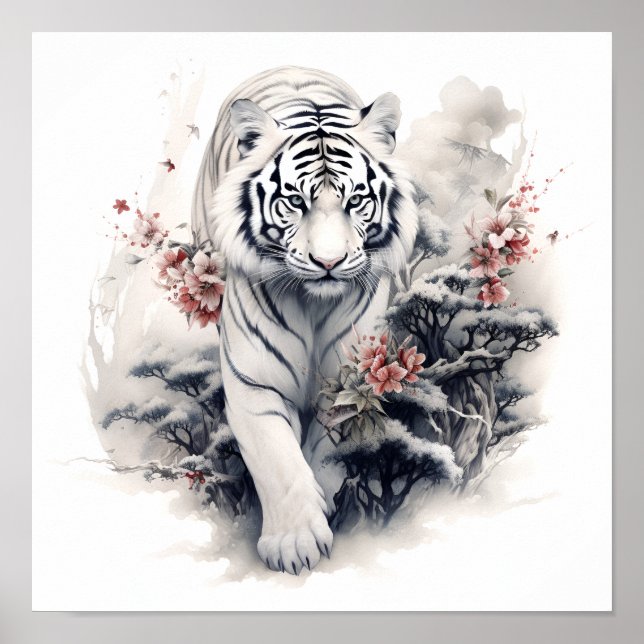 Impression de tigre blanc de style japonais (Devant)