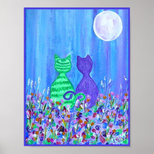 Impression de toile - Chats au clair de lune