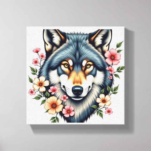 Impression de toile étirée de loup floral (Recto)