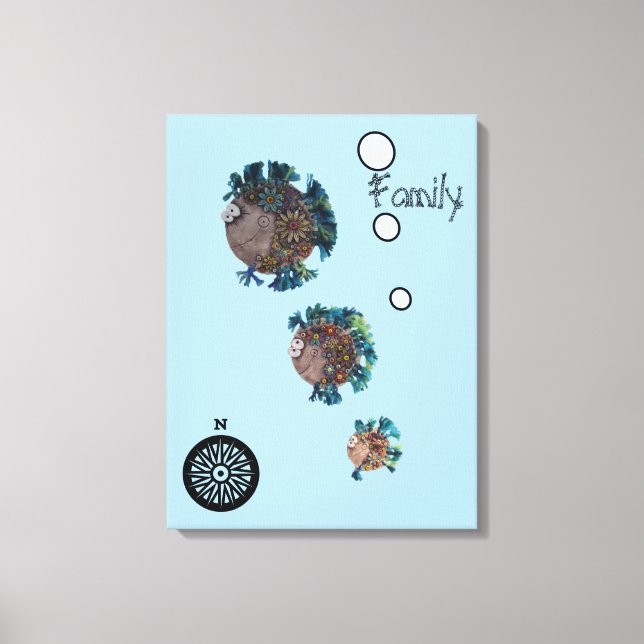 Impression de toile - Famille de poissons bleus et (Recto)