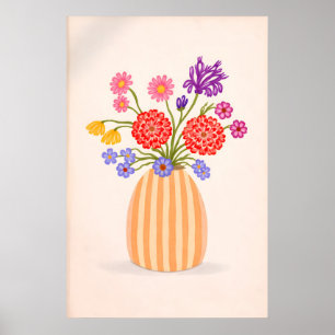 Impression de vase de fleurs coloré, botanique abs
