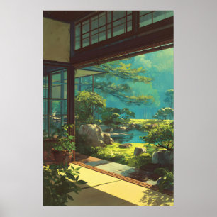 Impression de vue de jardin japonais tranquille -