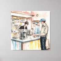 Impression des années 1950 Soda Shop Watercolor Ca