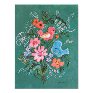 impression d'oiseaux et de fleurs