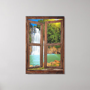 Impression du canevas "Fenêtre Vue cascade"