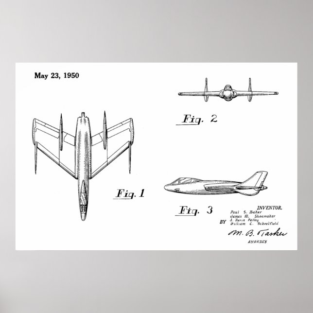 Impression d'un dessin d'avion à réaction de 1950 (Devant)