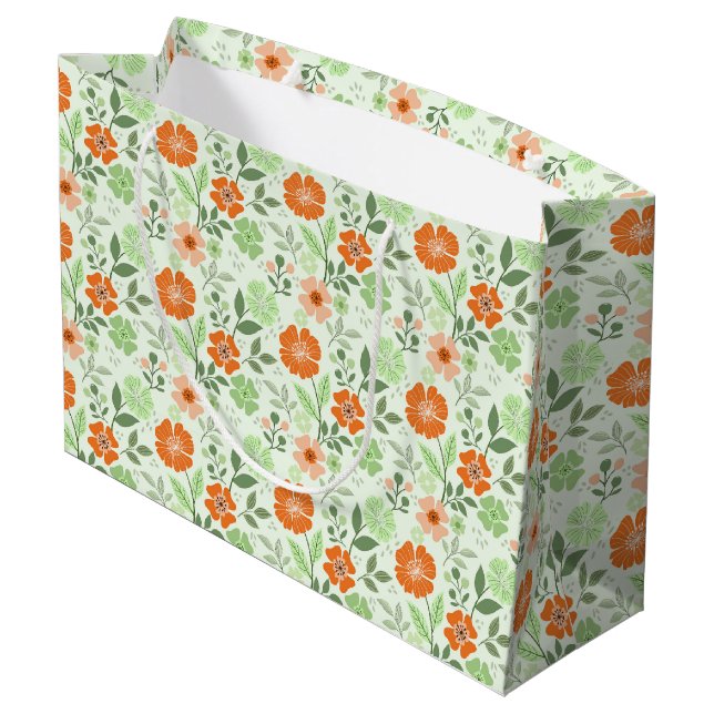 Impression florale colorée - Grand sac cadeau vert (Dos Angle)