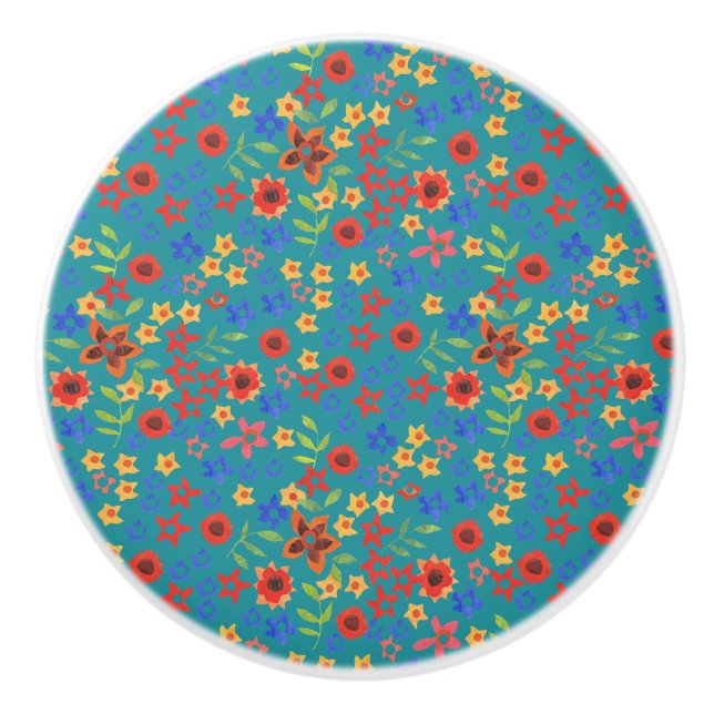 Impression florale rétro chic sur le bouton de tra (Devant)