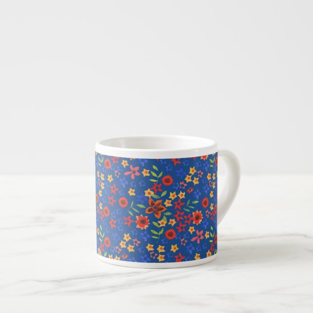 Impression florale rétro chic sur Mug Espresso ble (Devant droit)