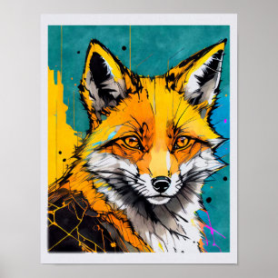 Impression fox moderne couleurs vives yeux noirs o