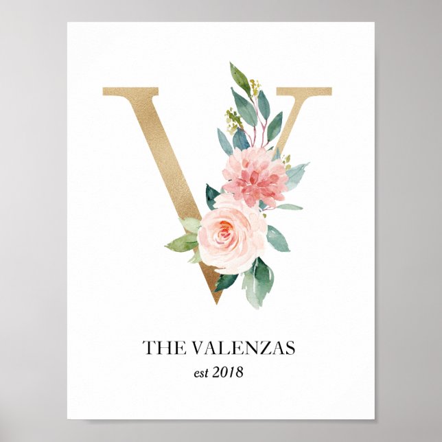 Impression Monogramme, Lettre V, Cadeau de Mariage (Devant)