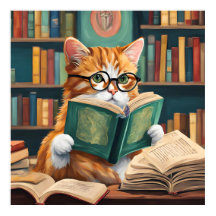 Impression murale de chat - Cute Reading Chat