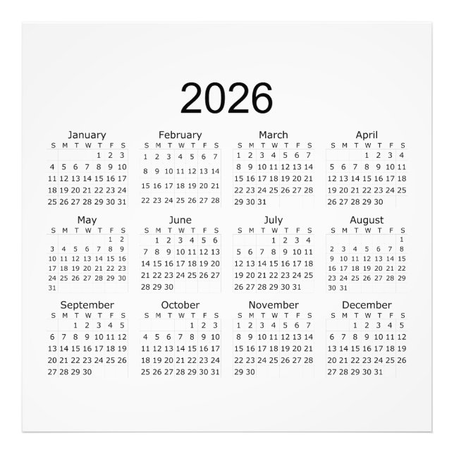 Impression Photo 2026 Simple Minimalist Calendar (Devant)
