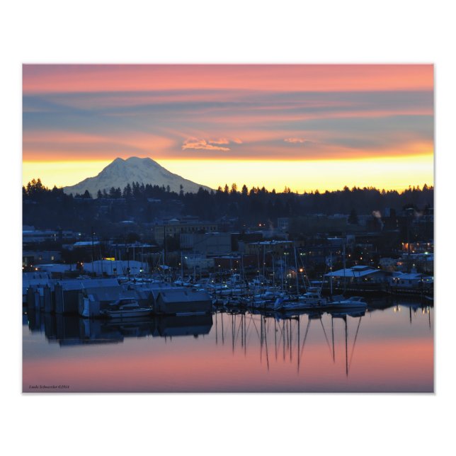 Impression Photo 20X16 Le Mont Rainier et la Marina à Olympia, WA (Devant)