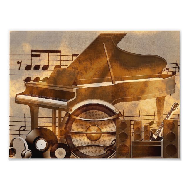 IMPRESSION PHOTO 313583 DIGITAL MUSICAL GOLDEN COLLAGE GUITAR PIANO (Devant)