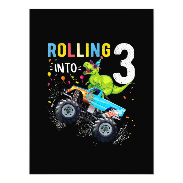 Impression Photo 3 ans Anniversaire Dinosaur Monster Famille de cam (Devant)