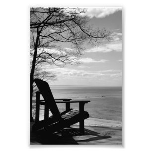 Impression Photo 4"x6", B&W Beach Scene avec chaise Adirondack