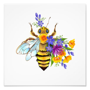 Impression Photo Abeille à fleurs avec plantes sauvages