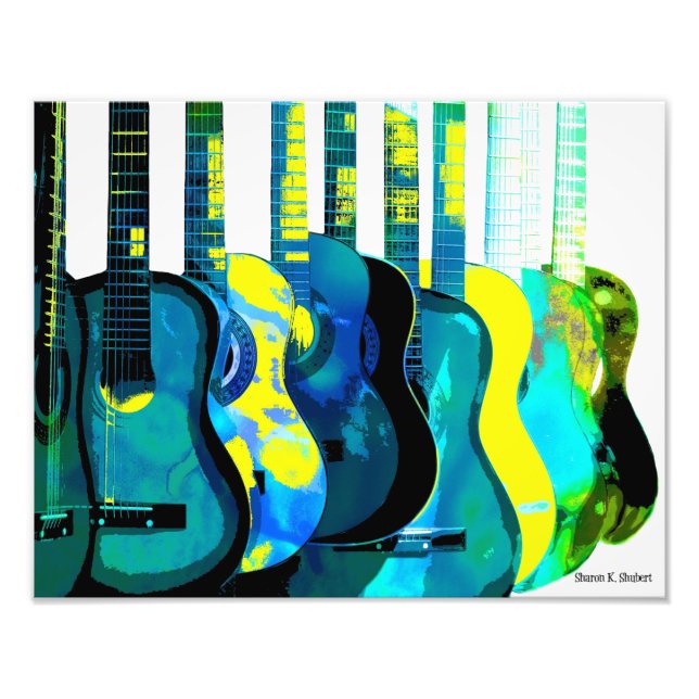 Impression Photo Abstrait Blue Green & Jaune Guitares Art Imprimer (Devant)