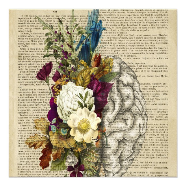 Impression Photo affiche d'anatomie du cerveau floral médical (Devant)