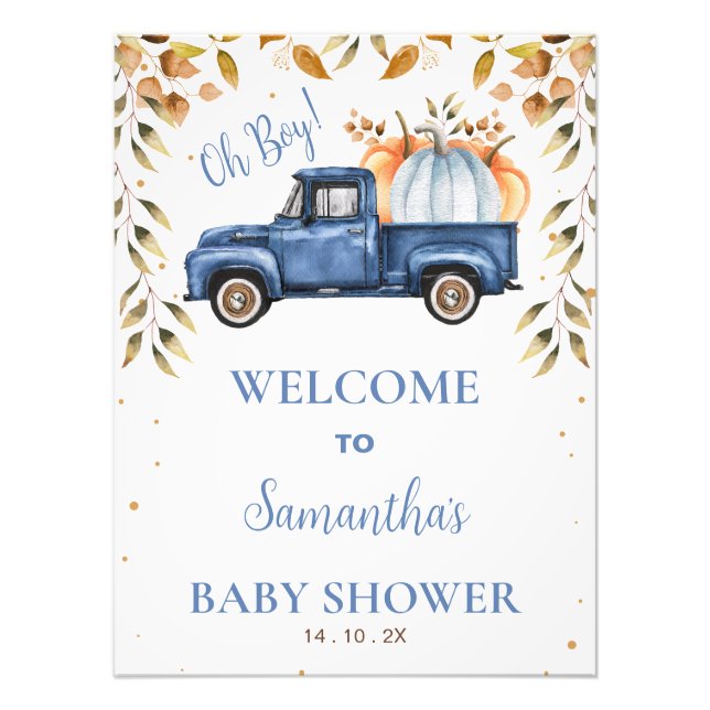 Impression Photo Affiche de bienvenue Baby shower de camion Blue Li (Devant)