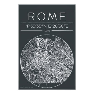 Impression Photo Affiche de carte circulaire de la ville de Rome, a