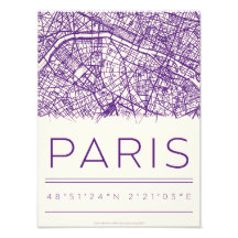 Affiche de coordonnées de Paris – Carte de rue de