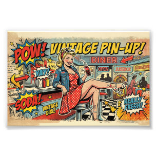 Impression Photo Affiche de fille pin-up rétro diner Pop Art vintag