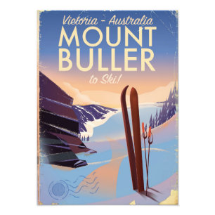 Impression Photo Affiche de ski vintage du Mont Buller Australie