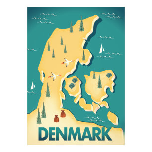 Impression Photo Affiche de voyage carte vintage Danemark
