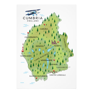 Impression Photo Affiche de voyage de la carte Cumbria England Map.