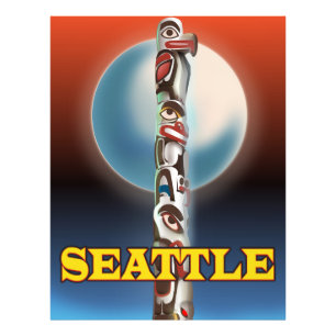 Impression Photo Affiche de voyage de Seattle Totem pole